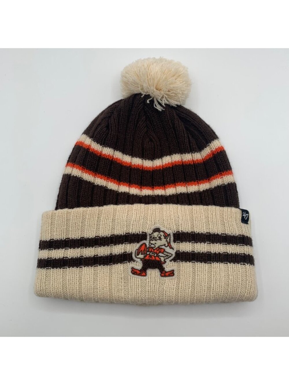 Cleveland Browns NFL Brown Beige Orange 47 Brand Knit Pom Beanie